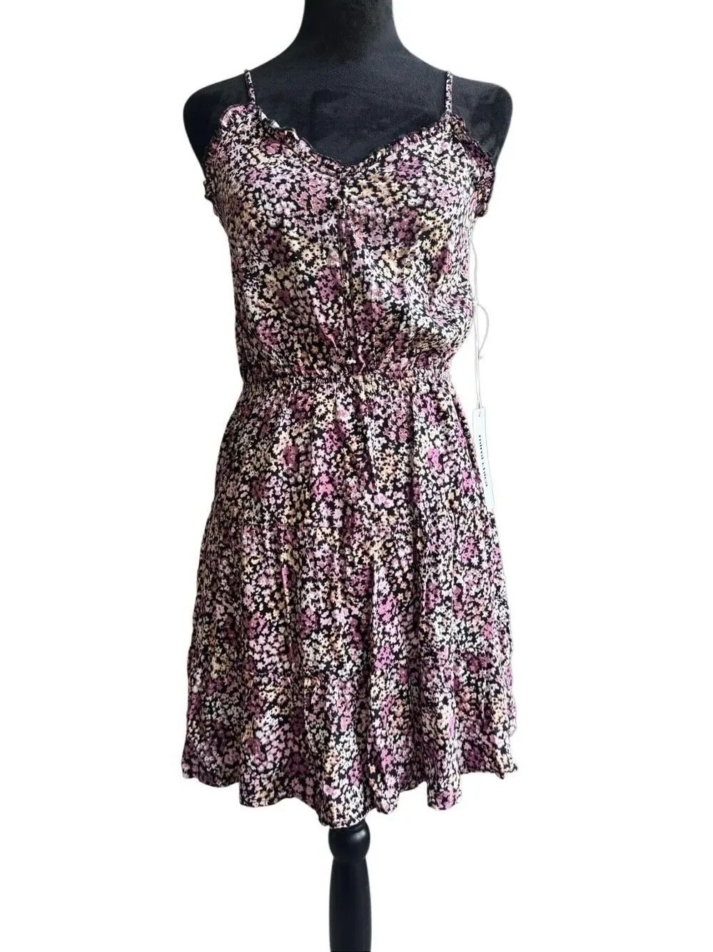 Mimi Chica Floral Sundress Small NWT Purple Pink Adjustable Strap Smocked Back